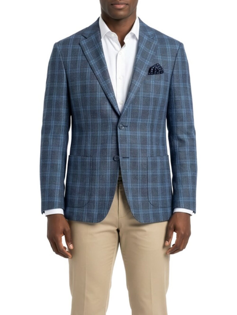 Indigo Window Plaid Notch Lapel Stacy Adams Men's Jacket